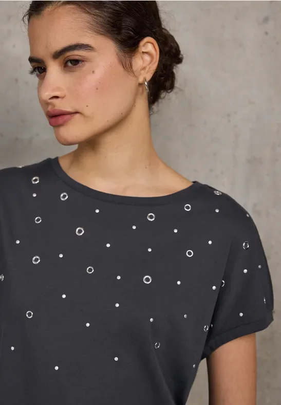 Thumbnail - Street One Studio Frauen Shirt mit Nieten Artwork in Grau, Gr: 38