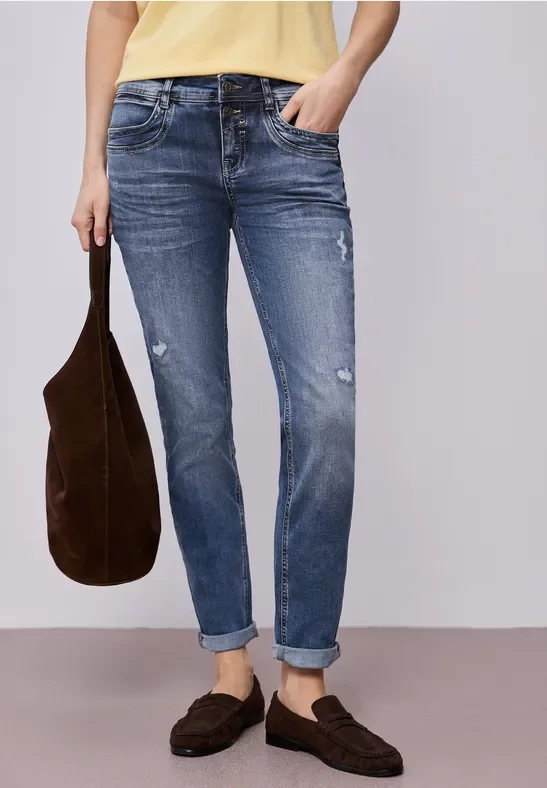 Street One Frauen Jeans im Destroyed Look in Blau, Gr: 26