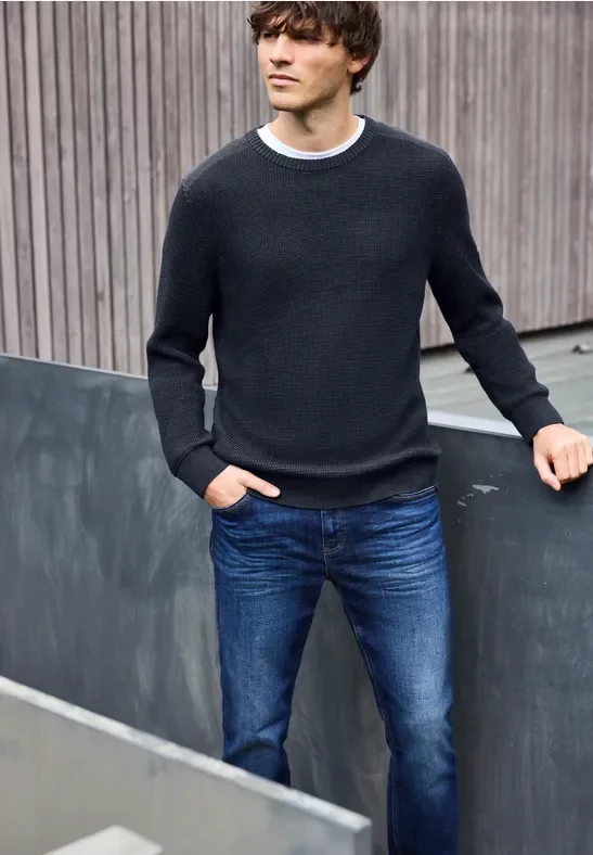 Thumbnail - Street One MEN Männer Two Tone Pullover in Blau, Gr: M