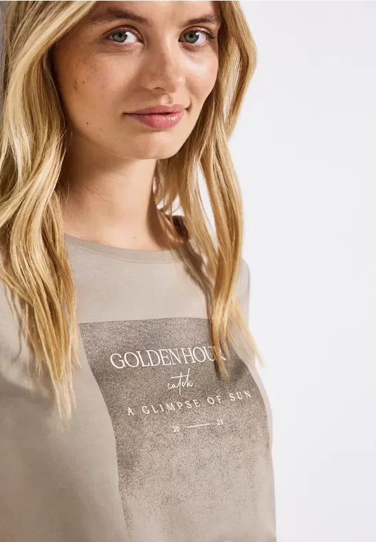 Street One Frauen Shirt mit Schimmer-Print in Beige, Gr: 40