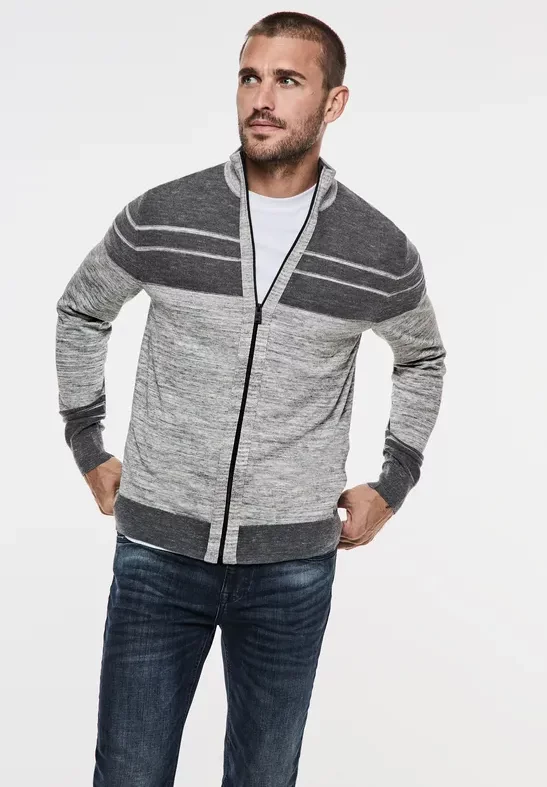 Street One MEN Männer Streifendessin Strickjacke in Grau, Gr: XL