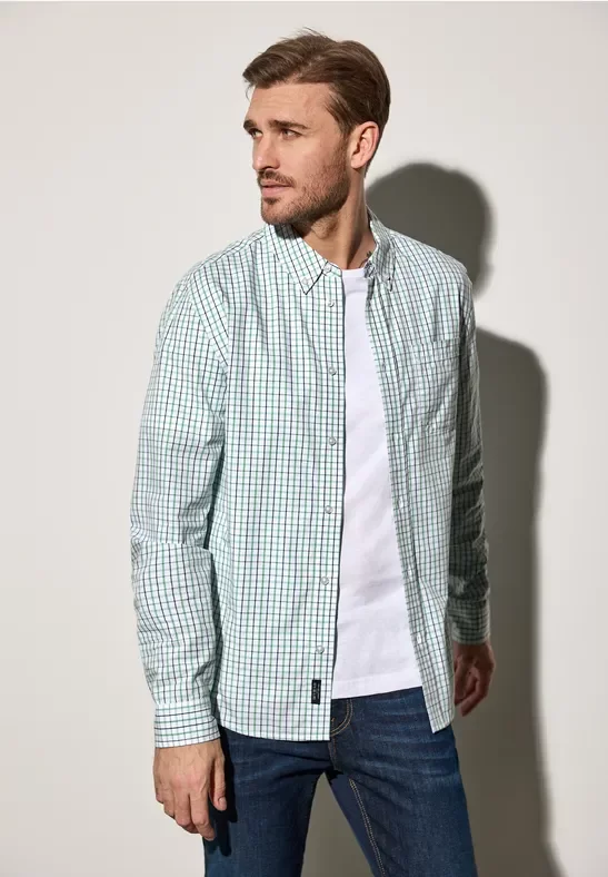 Thumbnail - Street One MEN Männer Kariertes Oxford Hemd in Weiß, Gr: L