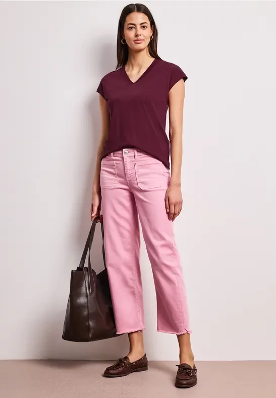 Street One Frauen Dropped Shoulder Shirt mit V-Neck in Rot, Gr: 42