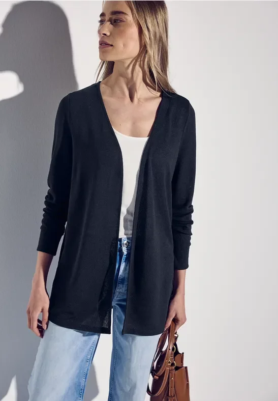 Street One Frauen Lange Strick-Look Jacke in Blau, Gr: 36