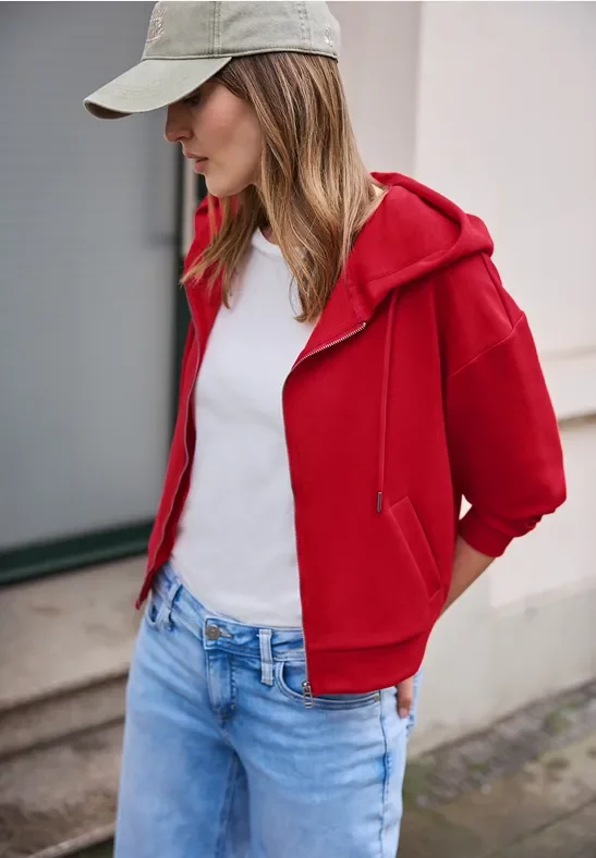 Street One Studio Frauen Sweatjacke im verkürzten Schnitt in Rot, Gr: 36