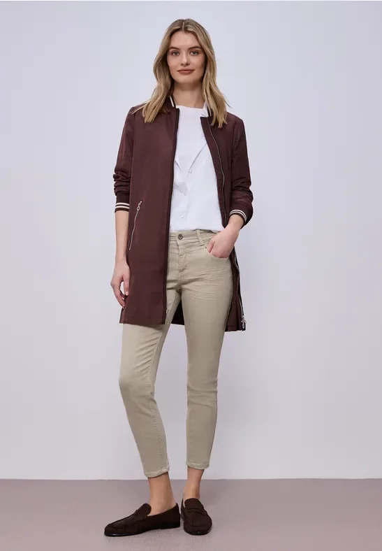 Street One Frauen Mid Waist Slim Leg Jeans im Casual Fit in Beige, Gr: 26