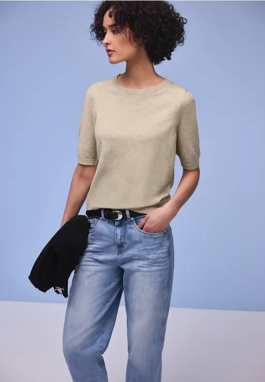 Street One Frauen Pullover in Unifarbe in Beige, Gr: 40