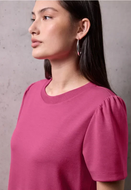 Street One Studio Frauen Shirt mit gerafften Ärmeln in Pink, Gr: 46