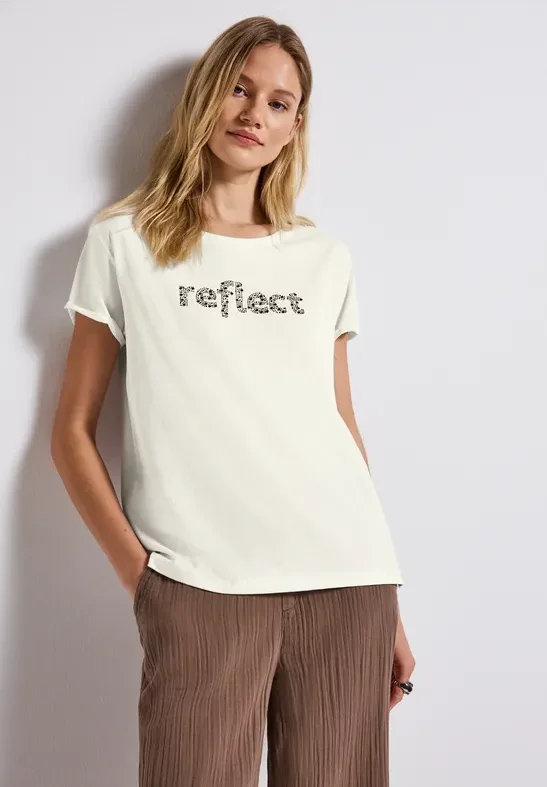 Street One Frauen T-Shirt mit Wording in Weiß, Gr: 34