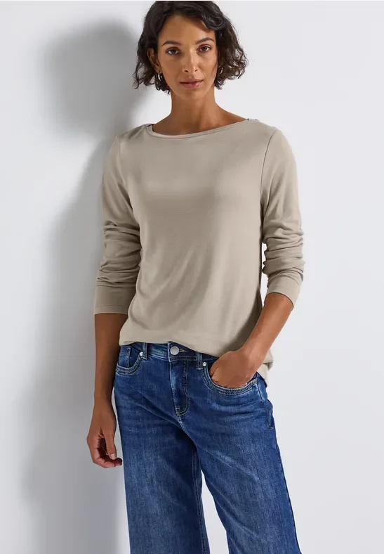 Thumbnail - Street One Frauen Basic Langarmshirt in Beige, Gr: 44