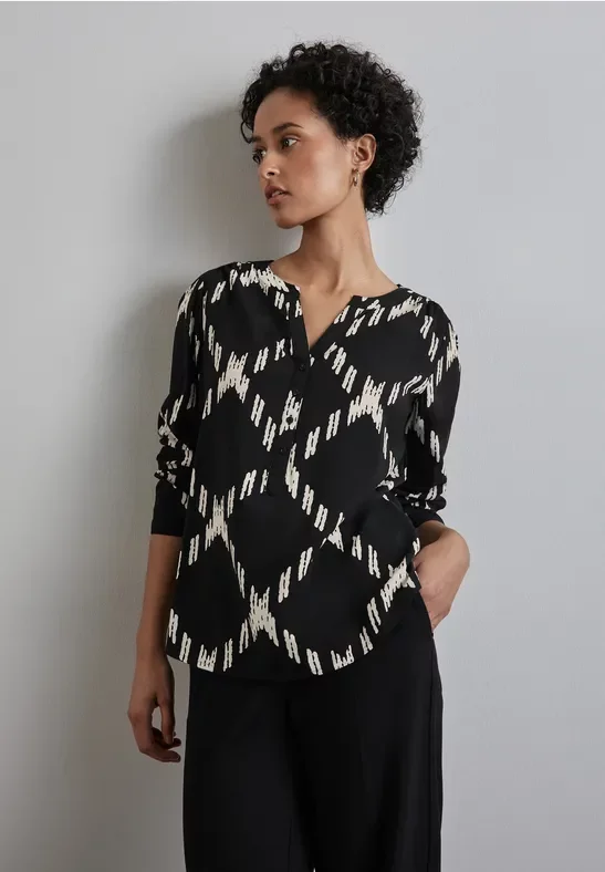Street One Frauen Bedruckte Bluse in Schwarz, Gr: 34