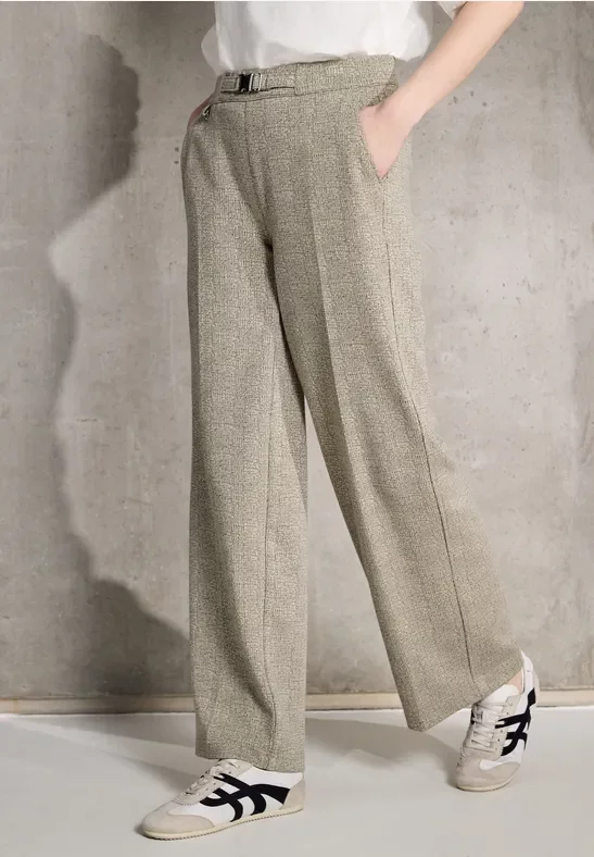 Street One Studio Frauen Gemusterte Wide Leg Hose in Beige, Gr: 44