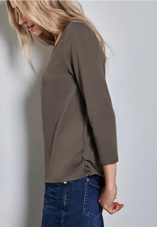 Street One Frauen Shirt mit Raffungen in Braun, Gr: 40