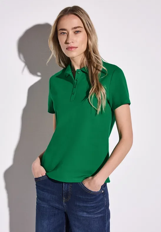 Street One Frauen Poloshirt mit Rippstruktur in Grün, Gr: 34