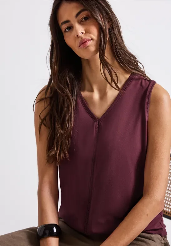 Street One Frauen Jersey-Top mit Häkeldetails in Rot, Gr: 42