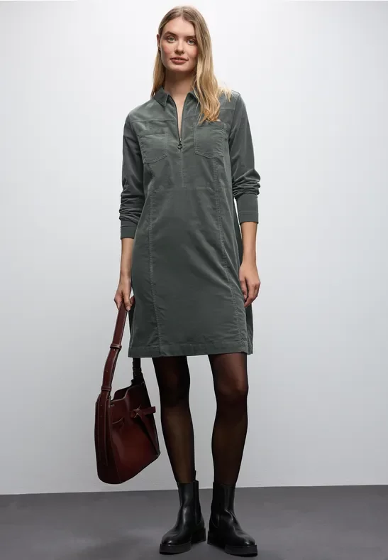 Thumbnail - Street One Frauen Cordkleid mit Zipper in Grün, Gr: 46