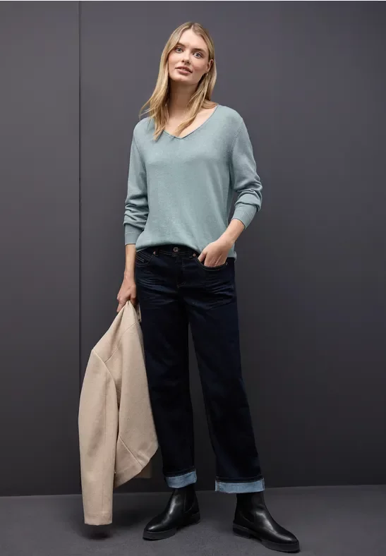 Street One Frauen V-Neck Pullover in Blau, Gr: 36