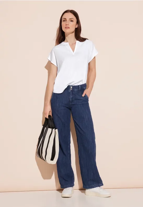 Street One Frauen Blusenshirt in Unifarbe in Weiß, Gr: 42