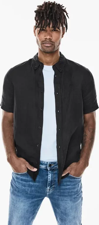 Street One MEN Männer Garment dye Leinenhemd in Schwarz, Gr: XXL