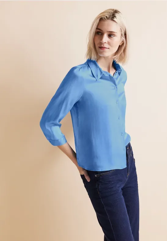 Street One Frauen Viskose Hemdbluse in Blau, Gr: 46