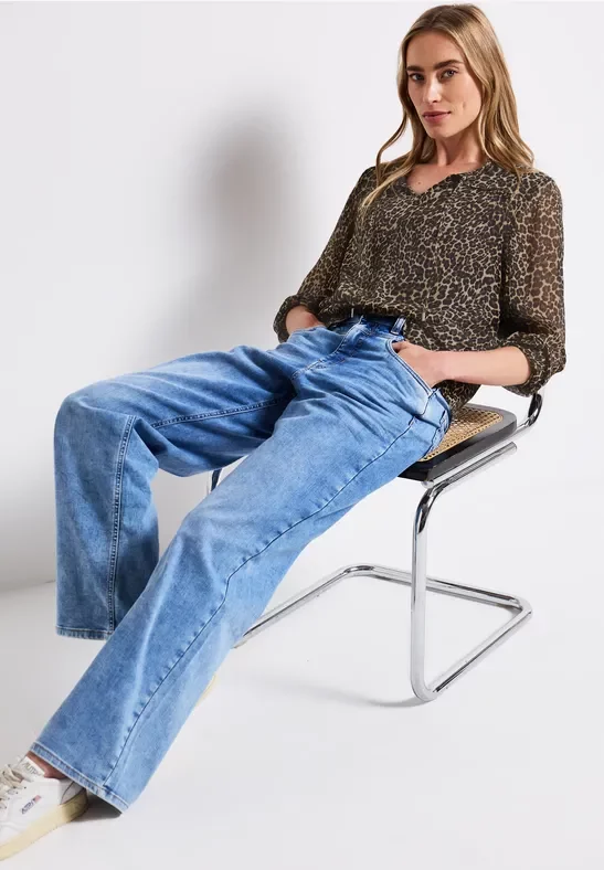 Street One Frauen Chiffon-Bluse mit Rüschen in Schwarz, Gr: 36