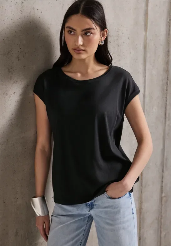 Street One Studio Frauen Shirt in Unifarbe in Schwarz, Gr: 40