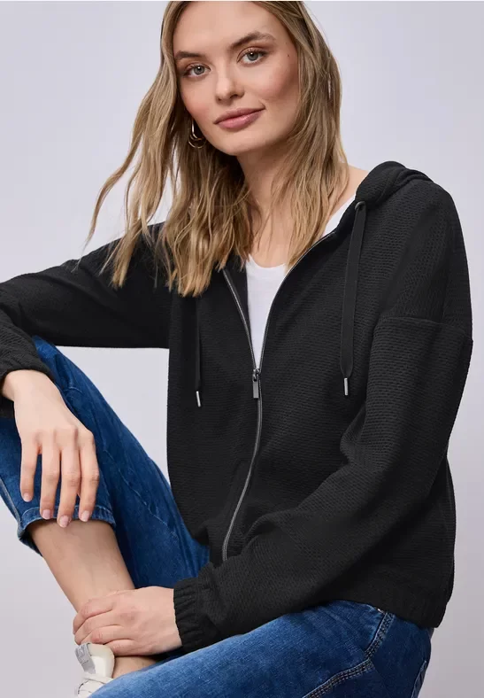 Street One Frauen Kurze Hoodie Jacke in Schwarz, Gr: 34