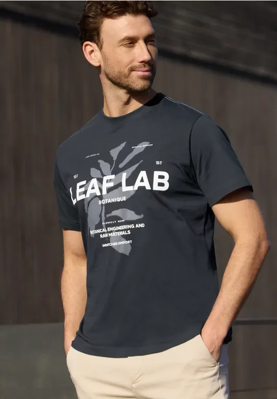 Street One MEN Männer T-Shirt mit Rundhals und Print in Blau, Gr: S