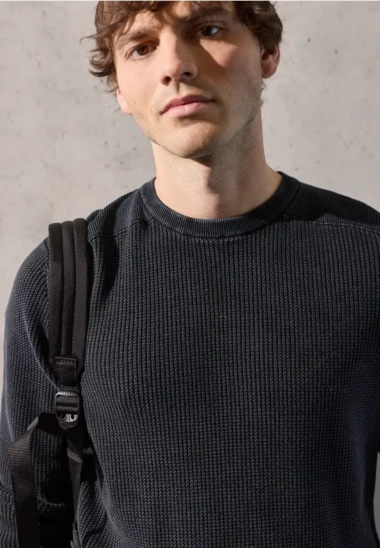 Street One MEN Männer Washed-Look Pullover in Blau, Gr: 3XL