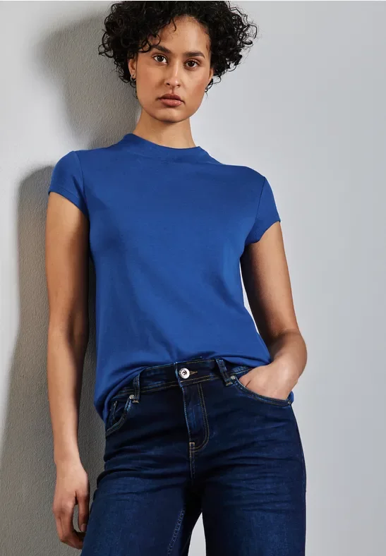 Street One Frauen Turtleneck T-Shirt in Blau, Gr: 46