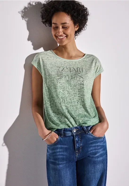 Street One Frauen Shirt in Ausbrenner-Optik in Grün, Gr: 36