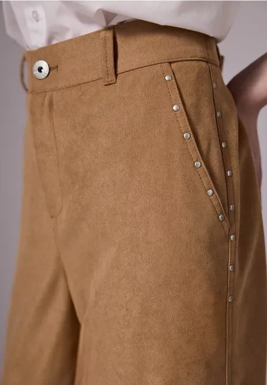 Street One Studio Frauen Straight Leg Hose mit Nieten in Braun, Gr: 38