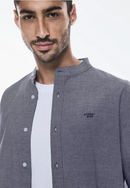 Street One MEN Männer Struktur Stehkragen Hemd in Blau, Gr: L