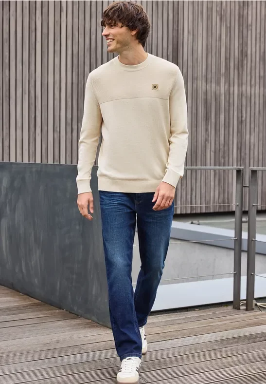 Thumbnail - Street One MEN Männer Strukturmix Pullover in Beige, Gr: L