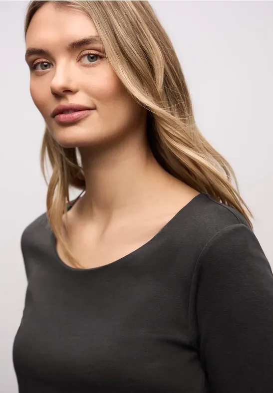 Thumbnail - Street One Frauen Basic T-Shirt mit 3/4 Arm in Braun, Gr: 38