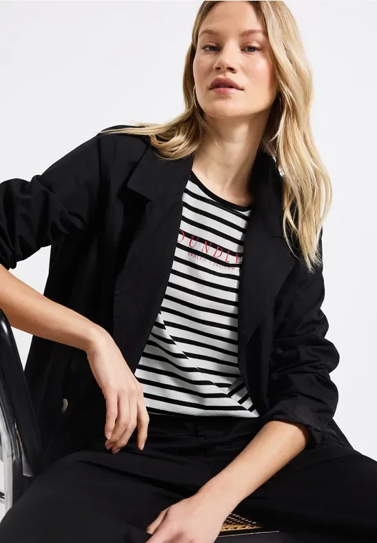 Thumbnail - Street One Frauen Streifenshirt mit Wording in Schwarz, Gr: 36