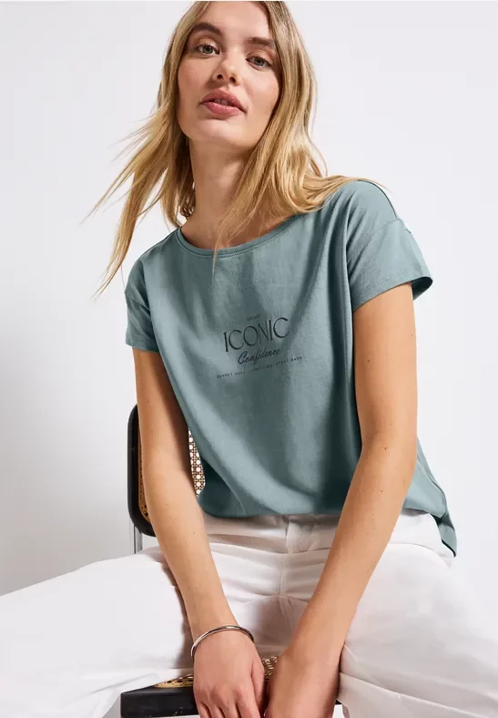 Street One Frauen Shirt mit Wording in Blau, Gr: 38