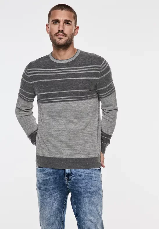 Thumbnail - Street One MEN Männer Zweifarbiger Strickpullover in Grau, Gr: S