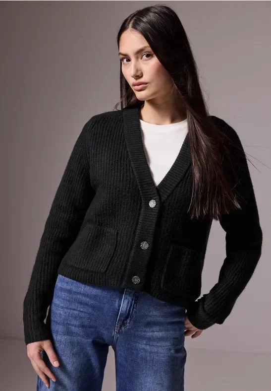 Thumbnail - Street One Studio Frauen Kurzer Cardigan in Schwarz, Gr: 46