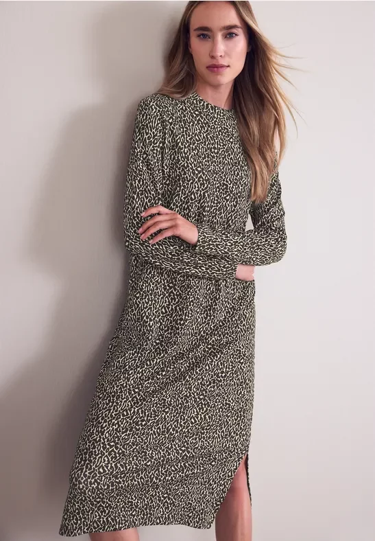 Street One Frauen Midi-Kleid mit Leo-Muster in Braun, Gr: 38