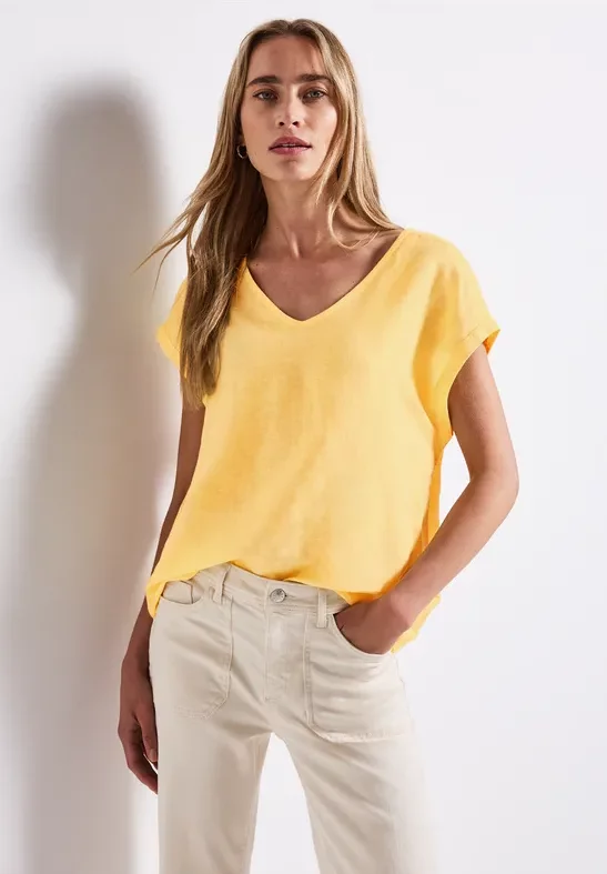 Street One Frauen Leinenmix-Bluse mit Bändern in Gelb, Gr: 46