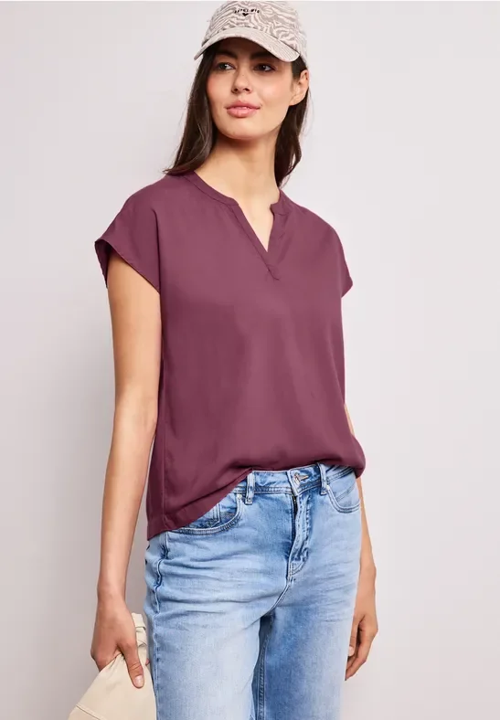 Street One Frauen Dropped Shoulder Bluse mit Split Neck in Rosa, Gr: 40