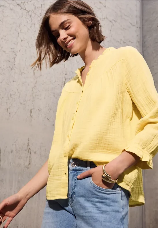 Street One Studio Frauen Musselin-Bluse mit Rüschen in Gelb, Gr: 46
