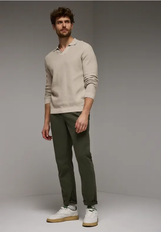 Street One MEN Männer Struktur-Poloshirt in Beige, Gr: L