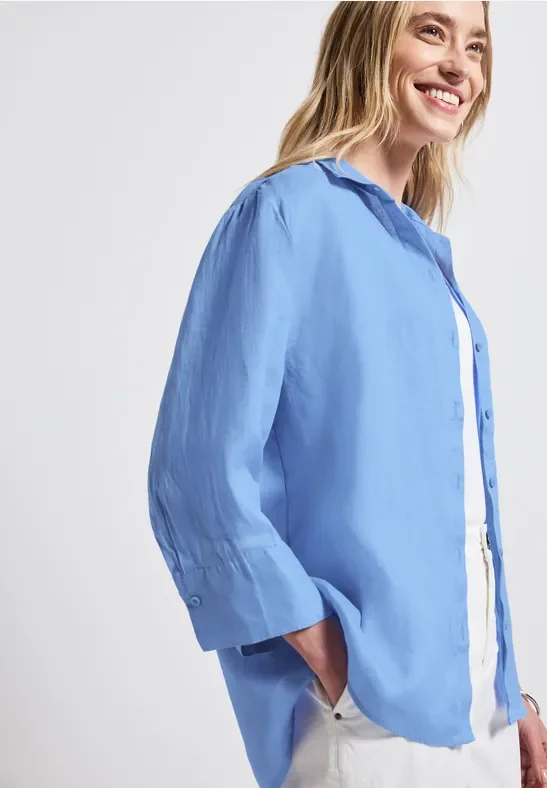 Street One Frauen Leinenhemdbluse in Blau, Gr: 38