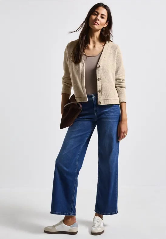 Street One Frauen Glitzernde Strick-Look Jacke in Beige, Gr: 38