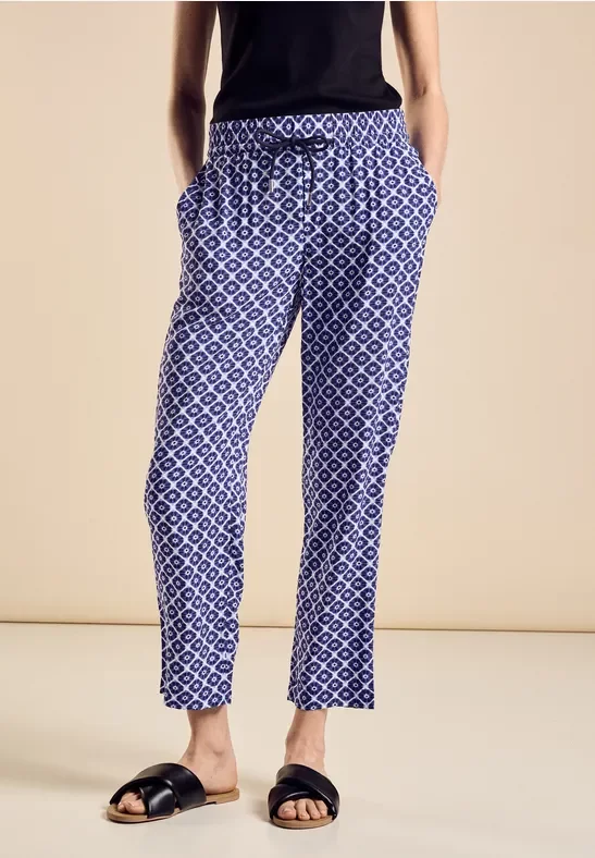 Street One Frauen Viskose Hose mit Print in Blau, Gr: 34