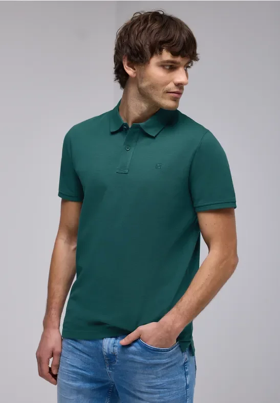 Street One MEN Männer Piqué-Poloshirt mit Logo in Grün, Gr: 3XL