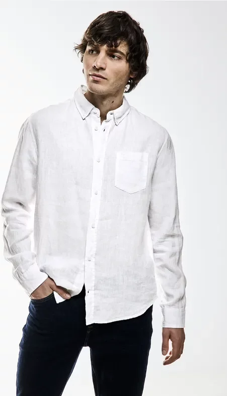 Street One MEN Männer Button Down Leinenhemd in Weiß, Gr: XXL