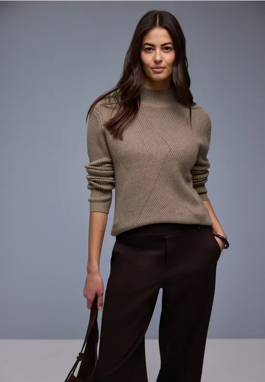 Street One Frauen Kuscheliger Strukturpullover in Braun, Gr: 44